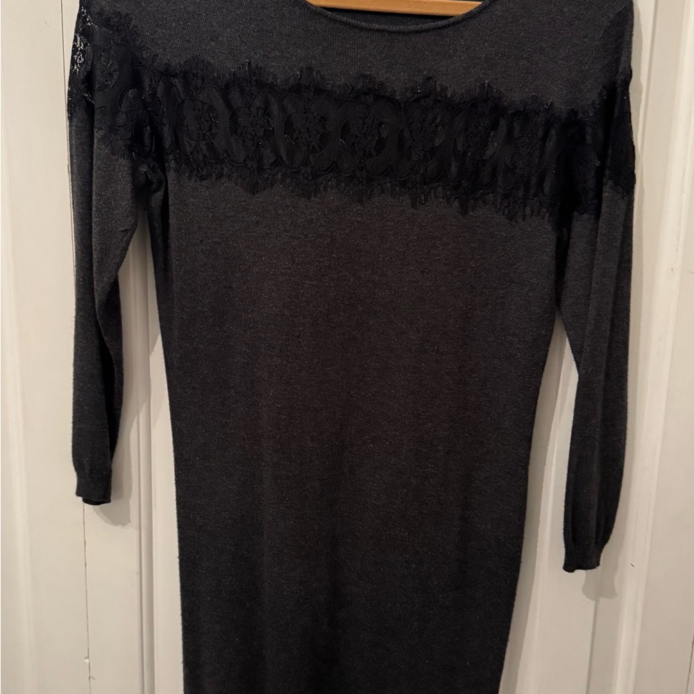 Bar III Charcoal Long Sleeve Dress with Black Lace
